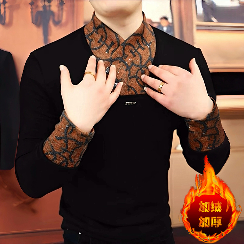 《玄纹金章》冬季新款加绒卫衣时尚高端长袖简约修身轻奢休闲帅气