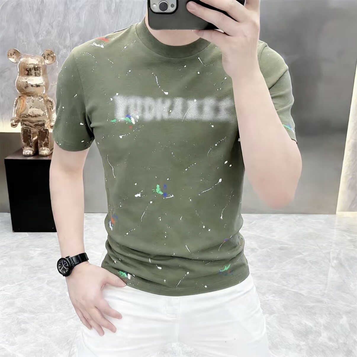 2026简欧男式短袖T恤夏季圆领迷彩复古休闲百搭半袖体恤潮236721