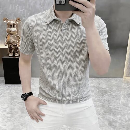 M高档夏季男士港风时尚提花翻领短袖T恤POLO衫潮半袖男装HT26209