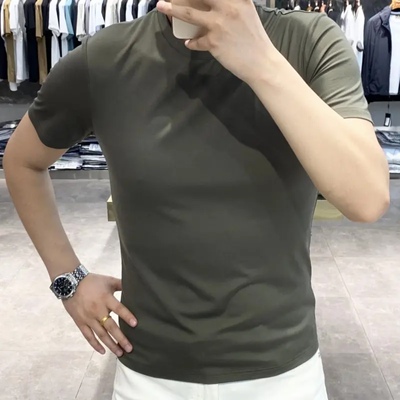 夏季男士修身百搭纯色短袖圆领简约款时尚t恤休闲