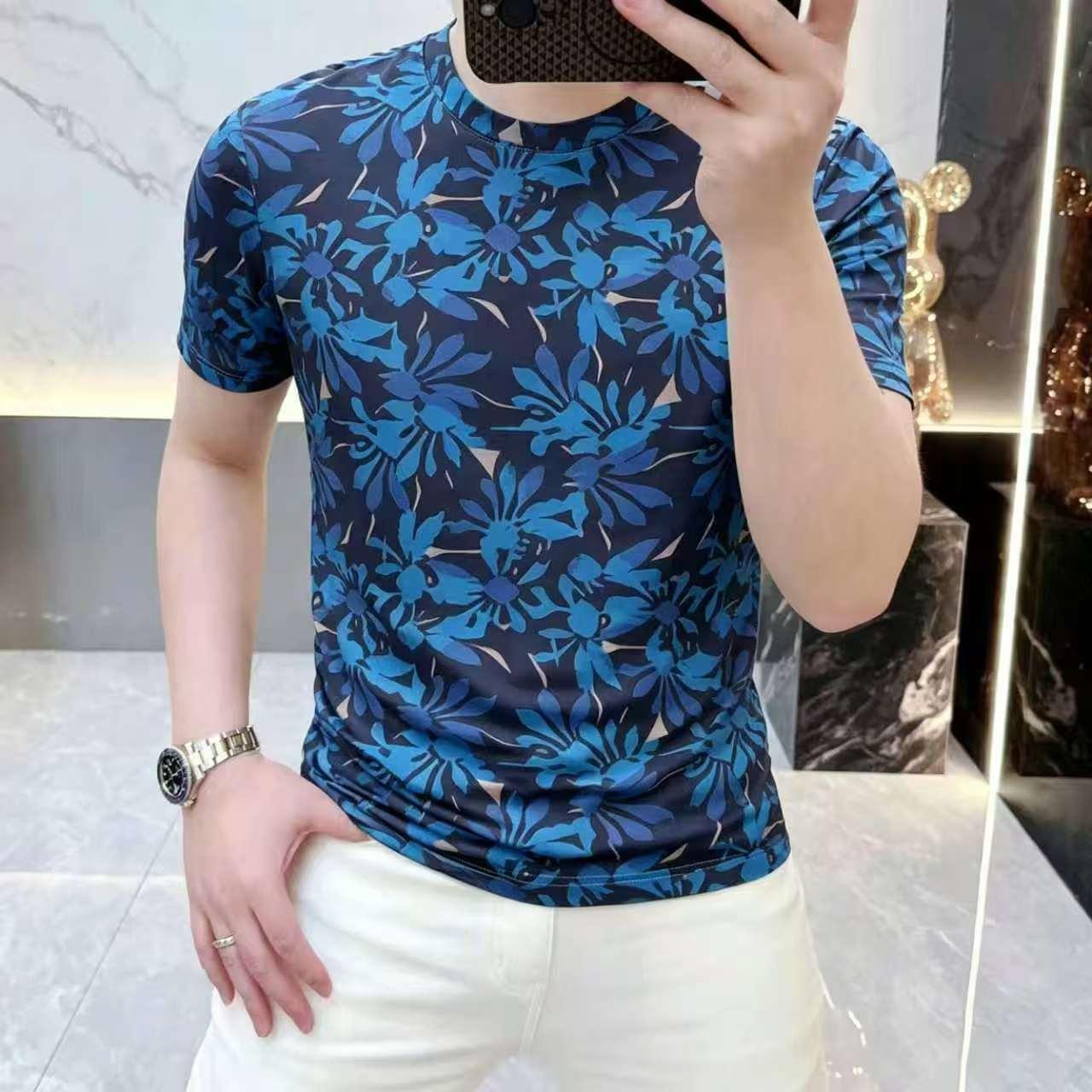 夏季男士新款欧货短袖圆领时尚显瘦印花T恤气质百搭上衣休闲