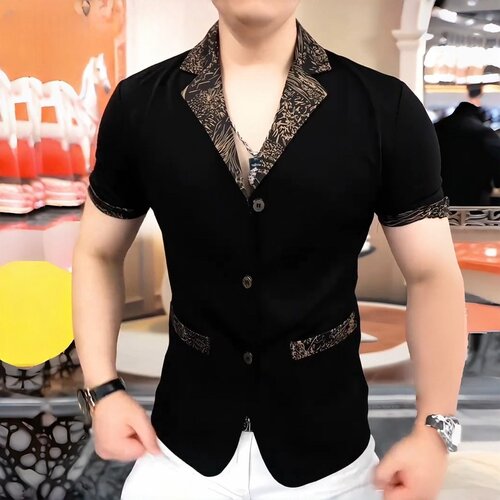 《慕金绅影》男士夏季新款半袖百搭休闲西装潮流时尚薄款修身轻奢