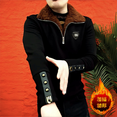 《座山雕》冬季加绒新款修身加厚卫衣高端帅气时尚百搭休闲简约