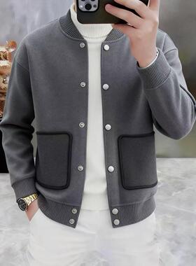 高档秋冬季圆领简约针织衫开衫外套男士时尚潮流百搭毛衣男装M962