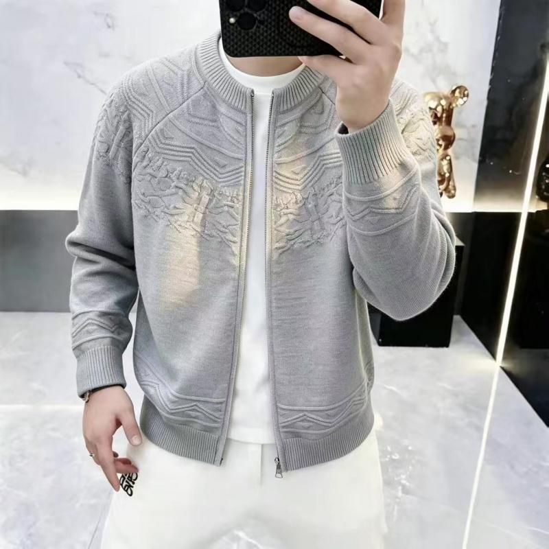 【时尚简约】秋冬男士提花针织开衫外套轻奢老钱风休闲毛衣男装76