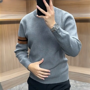 男士针织衫毛衣男款冬季加厚圆领长袖提花休闲保暖大码男装