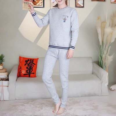 加绒加厚冬季保暖内衣套装男士青少年大童初高中生圆领长绒棉防寒