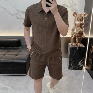 【轻奢时尚】男士夏季休闲老钱风美拉德POLO衫短袖短裤套装5199T