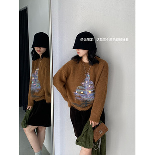 圣诞限定 慵懒风亮片圣诞树软糯毛衣女冬小个子上衣 J8927