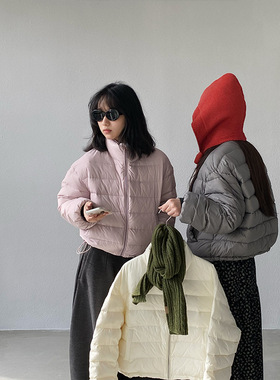 可溯源90白鸭绒 韩系温柔风粉色短款排骨羽绒服2025冬