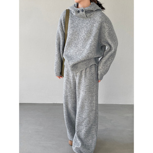 连帽灰色毛衣外套2025冬宽松慵懒风软糯套头外穿针织衫 N836