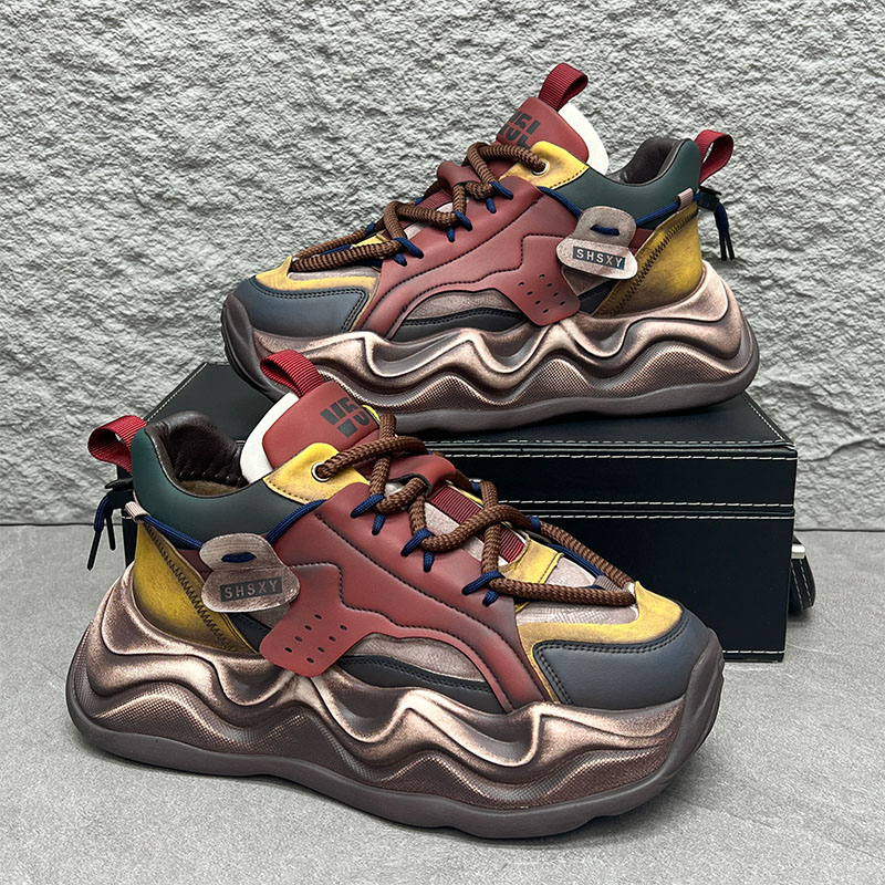 欧洲站个性时尚男鞋潮流百搭老爹鞋男士休闲运动鞋厚底增高跑步鞋