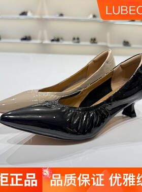 路贝佳女鞋漆皮浅口单鞋简约高跟鞋2025秋新款尖头细跟L25633A-01