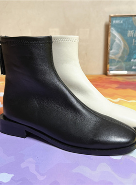 路贝佳女鞋短靴时装靴子低跟后拉链瘦瘦靴2025冬款新款L24983F-35