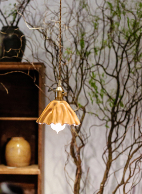 存在物Entity原创褶皱复古牛皮吊灯罩原色植鞣黄铜茶室咖啡厅NEW
