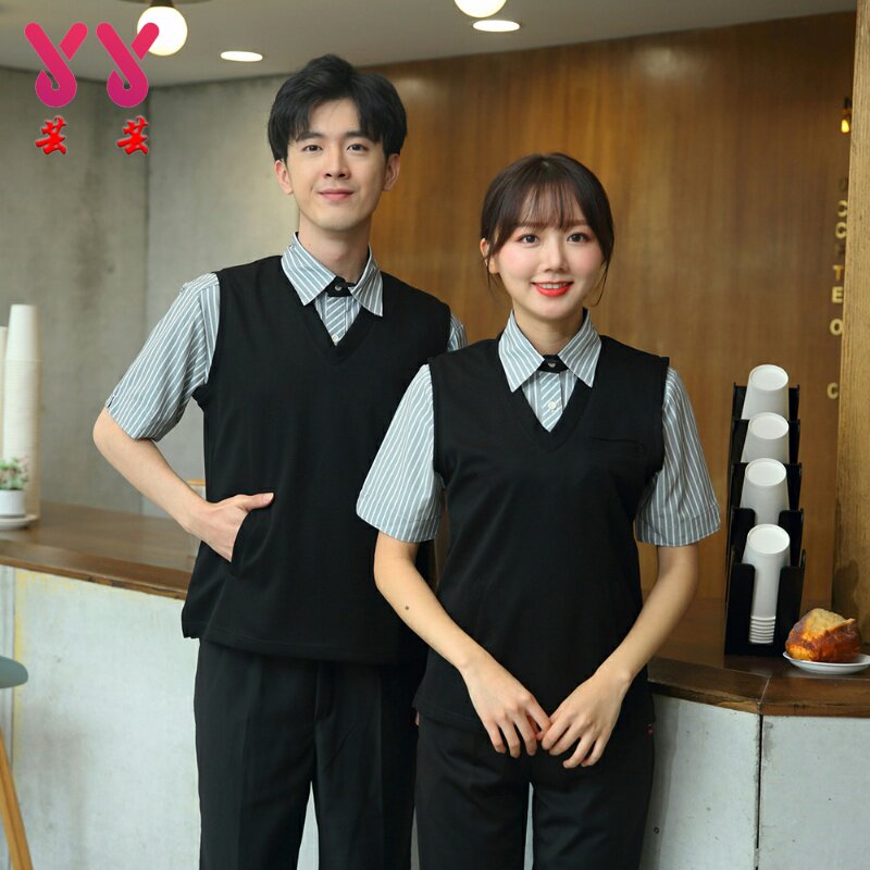 快餐饮工作服背心定制西餐厅汉堡奶茶店服务员针织马甲制服装男女