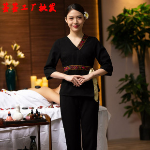 美容师工作服新款女套装酒店中式足浴收腰技师服浴场足疗沐足工衣