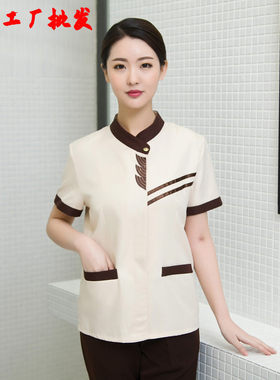 酒店客房服务员工作服春夏装保洁服短袖饭店宾馆后勤清洁女士上衣