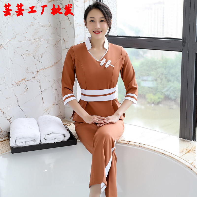 秋冬新款美容院美容师工作服女足浴店足疗技师养生馆气质制服套装