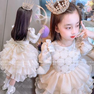 高级感女童连衣裙秋冬加绒洋气丝绒蓬蓬裙儿童生日公主裙高端礼服