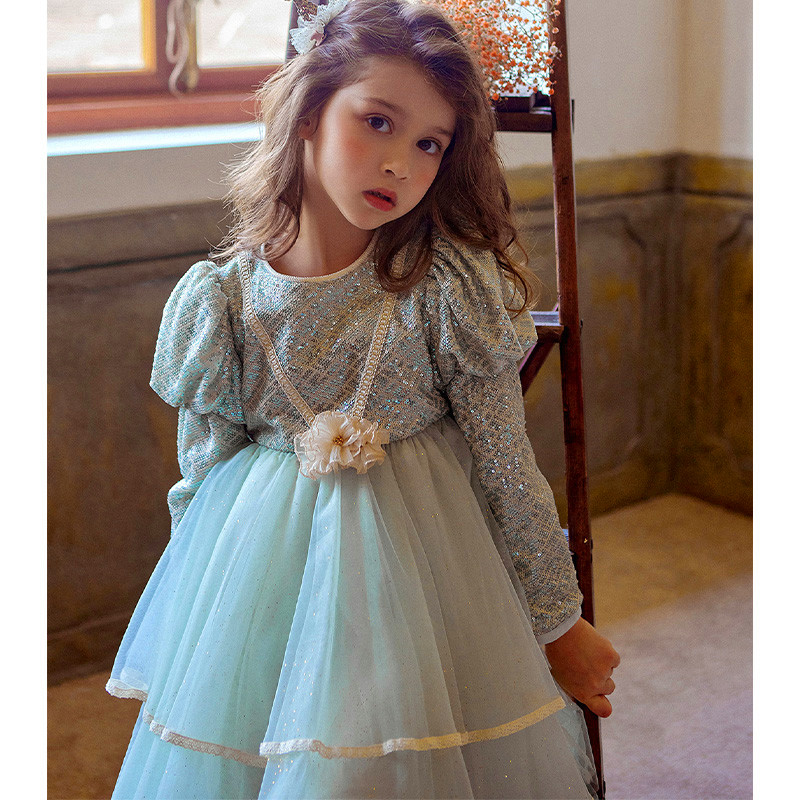 韩国女童蓬蓬裙公主秋季亮片网纱