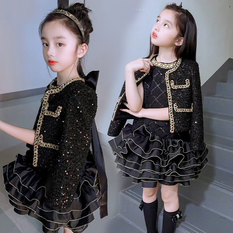高级感女童连衣裙秋季2025新款儿童洋气外套小香风公主裙两件套装