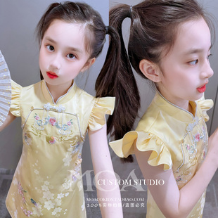 轻奢小众高端女童连衣裙夏季薄款洋气儿童新中式国风改良旗袍礼服