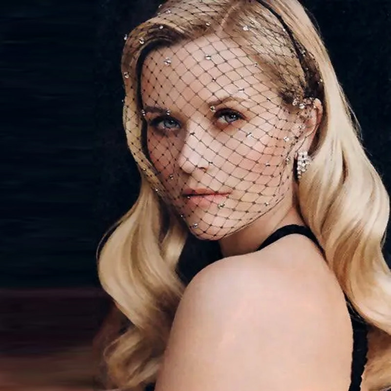 明星同款黑色面纱钻石渔网面罩欧美英伦黑色网纱遮脸复古头饰表演