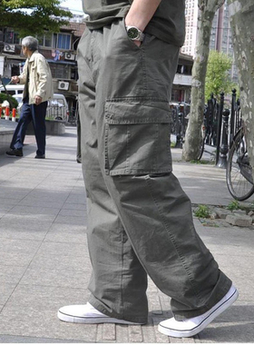男装加肥加大码工装裤肥佬休闲裤运动裤胖子200300斤多口袋薄款男