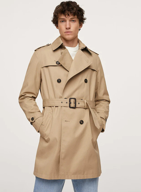 男士防风防水棉质风衣中长款修身系带英伦风双排扣帅气春秋外套潮