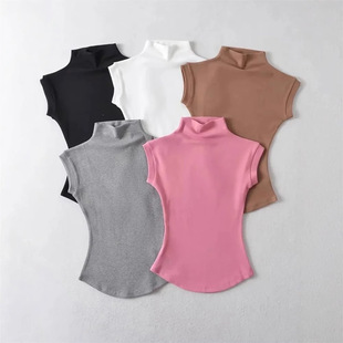 cinching 上衣 Slim waist 小高领纯色修身 收腰短款 top fit short