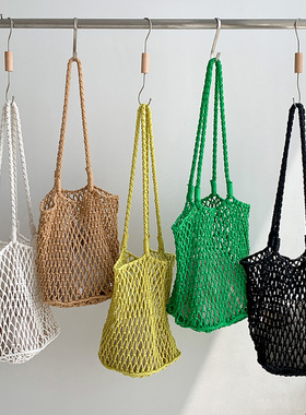 大容量托特包手工包棉绳镂空网兜沙滩度假包编织网兜草编包