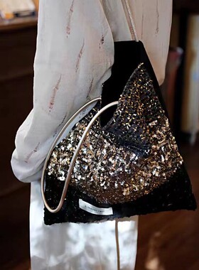 小众高级单肩包帆布包包包休闲布袋通勤复古女包亮片秋冬托特包