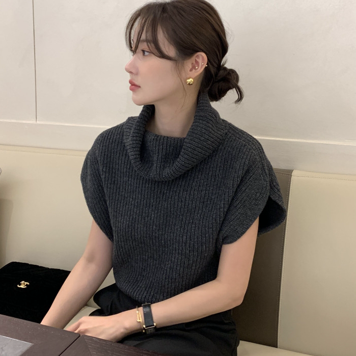 现货 韩系ins高级感复古高领无袖马甲背心毛衣针织衫时髦上衣女