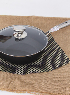 日式精铁炒菜锅无涂层平底煎炒锅加厚加深不易粘锅26.28cm熟铁锅