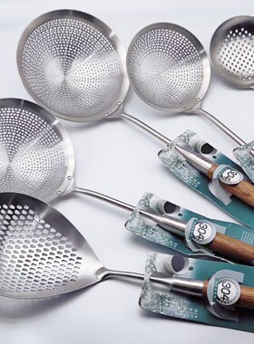 高端花梨木柄整体304不锈钢长柄大漏勺油炸滤油勺焯水沥水勺加厚