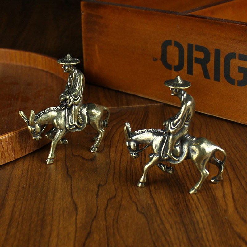 纯黄铜老人骑驴铜器摆件金属工艺品老翁毛驴创意手工艺品纯铜摆饰