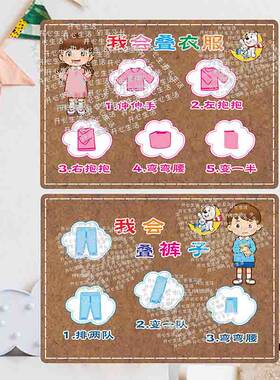 幼儿园环创主题生活自理能力教育常规培养我会穿衣服叠被子贴纸A