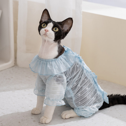 猫咪衣服超薄透气春夏季宠物衣服花边领布偶美短小猫网纱四脚罩衣