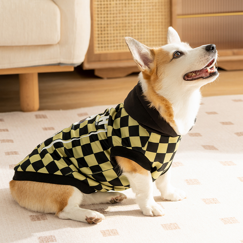 柯基专用格子卫衣春秋款宠物狗狗衣服中型犬柴犬雪纳瑞秋冬款保暖
