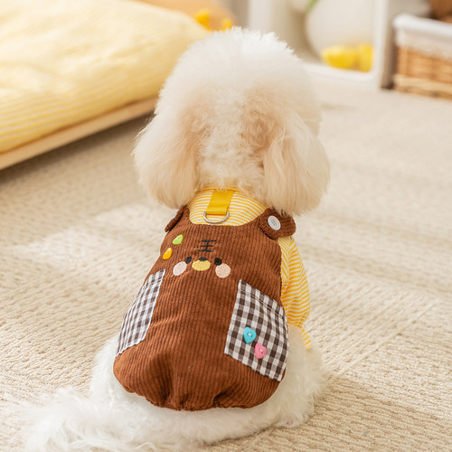 狗狗格子口袋背带牵引两脚衣