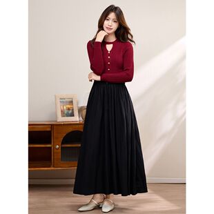 长袖连衣裙女轻奢高级感2026新款春季女士法式气质红色长款针织