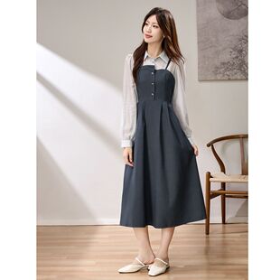 早春法式连衣裙女士气质长裙长袖收腰a字小个子春夏季温柔高级感