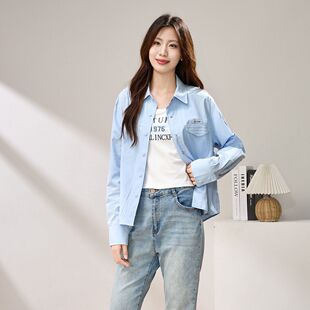 衬衫外套女春款2026新款韩系早春蓝色正肩长袖小个子夏天休闲防晒