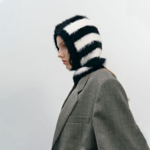 设计款韩系秋冬新款男女个性小众拼接仿貂毛巴拉克拉套头针织法帽