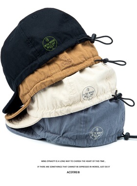 [THE HOBOO]美式复古潮牌短沿鸭舌帽黑色水洗软顶抽绳工装帽弯檐