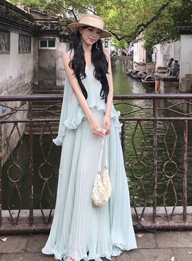ICELOLLY海边穿搭度假风薄纱背心吊带连衣裙女初夏独特漂亮小裙子