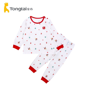 童泰宝宝纯棉肩开秋衣秋裤男女童红色喜庆内衣套装圣诞新年衣服