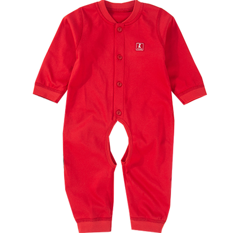 童泰四季大红色立领开裆连体衣