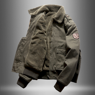 狂怒坦克服男士外套羊羔绒棉衣秋冬季加绒加厚工装棉服飞行员夹克